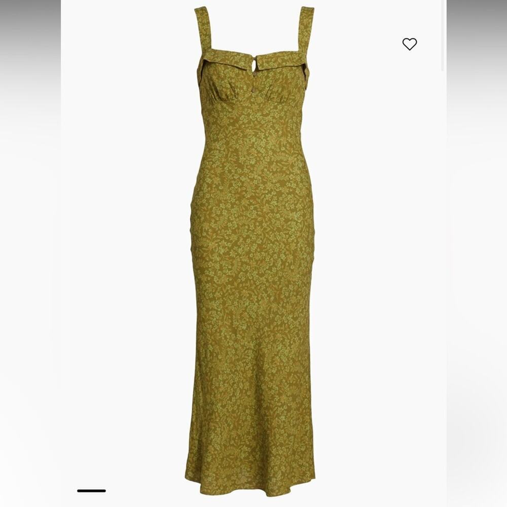 Reformation Olive Green Floral Midi Dress